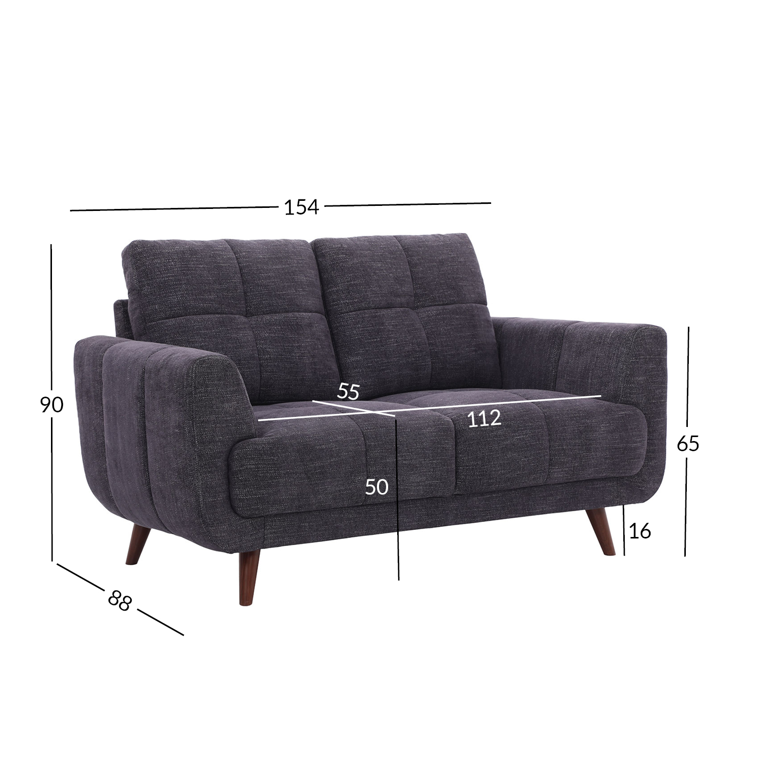 Diivan STEVE 2-kohaline 154x88xH90cm, tumehall