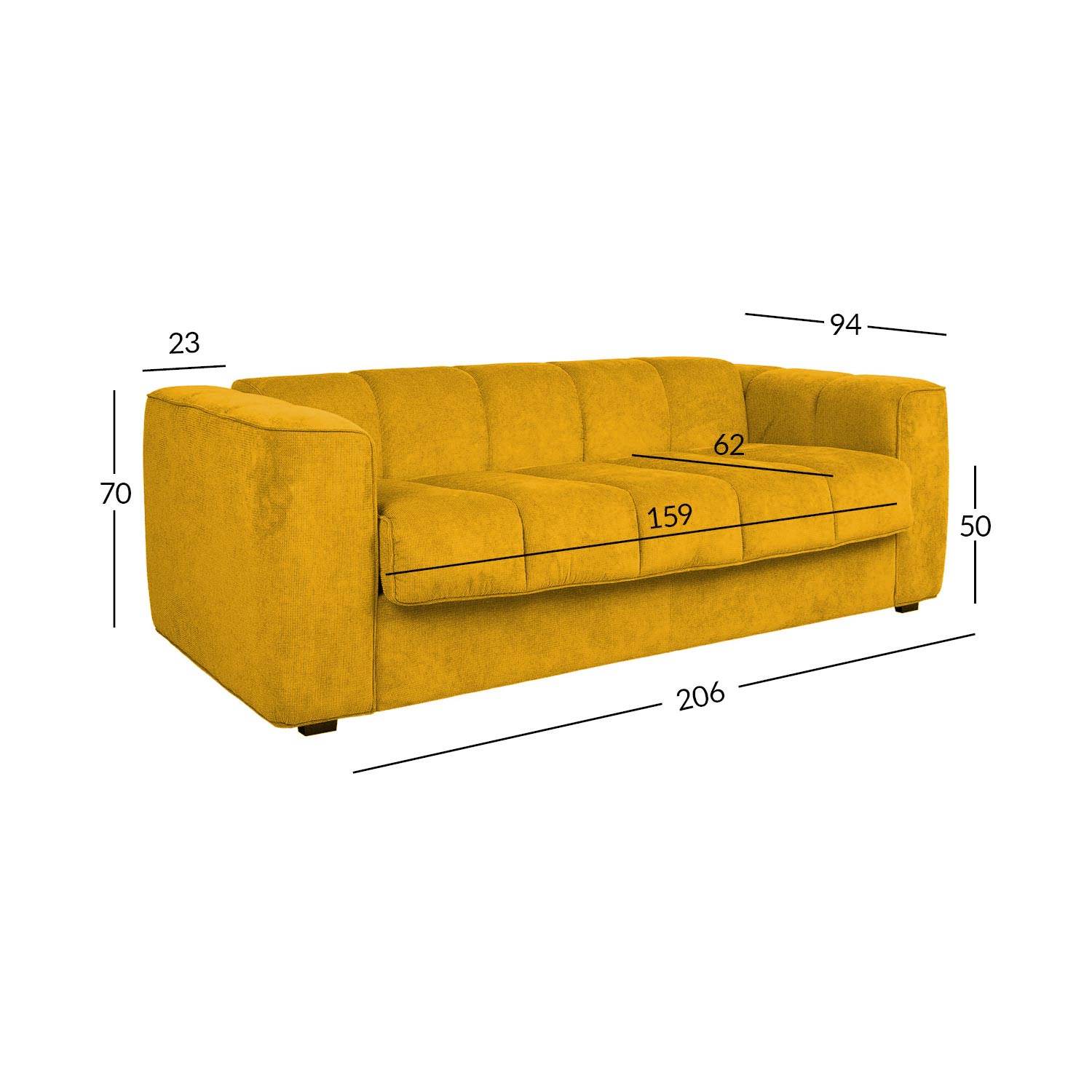 Diivanvoodi STELLA vedrumadratsiga 206x94xH70cm, kollane