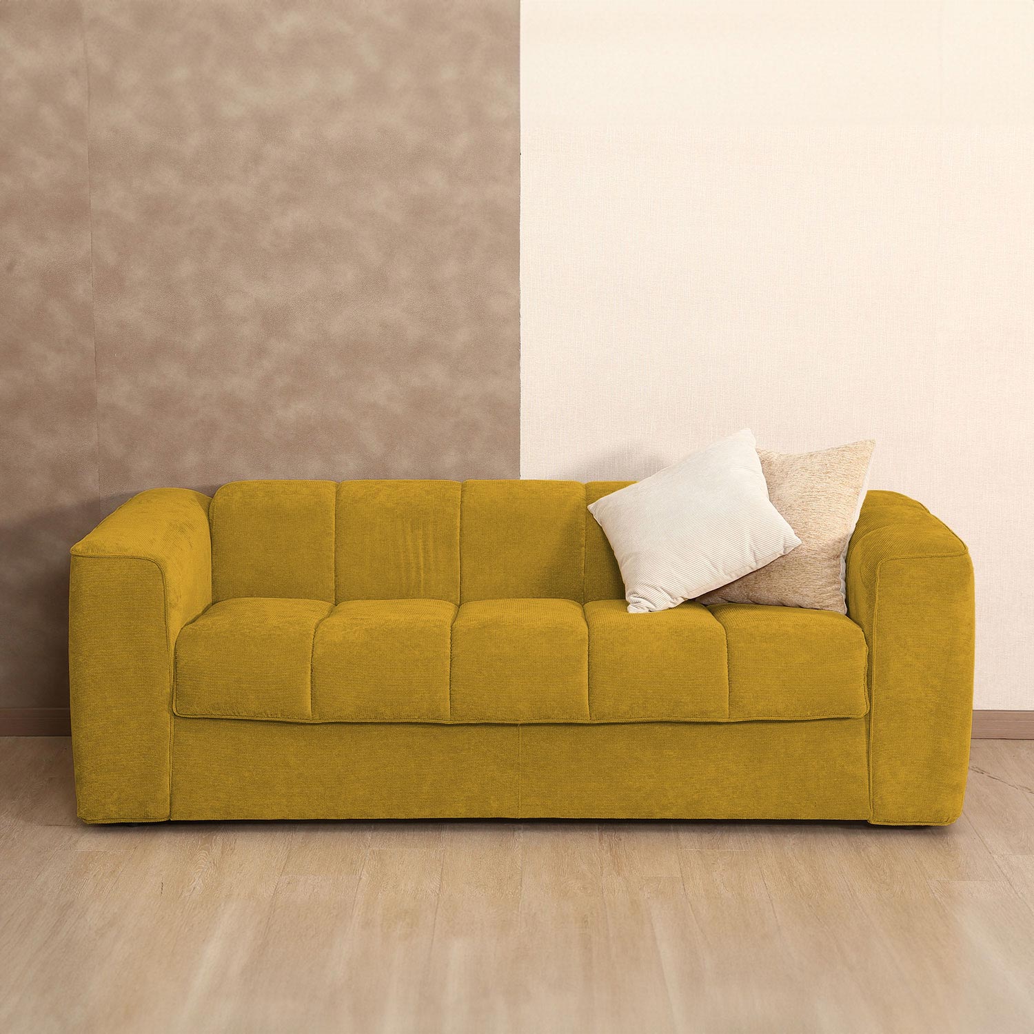 Diivanvoodi STELLA vedrumadratsiga 206x94xH70cm, kollane