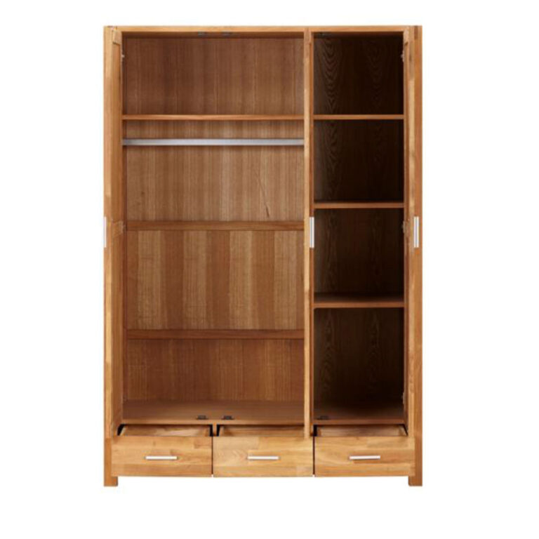 Riidekapp CHICAGO NEW 3-ukse ja 3-sahtliga, 130x57xH190cm, puit: tammespoon/MDF, värvus: naturaalne, viimistlus õlitatud - Pilt 3