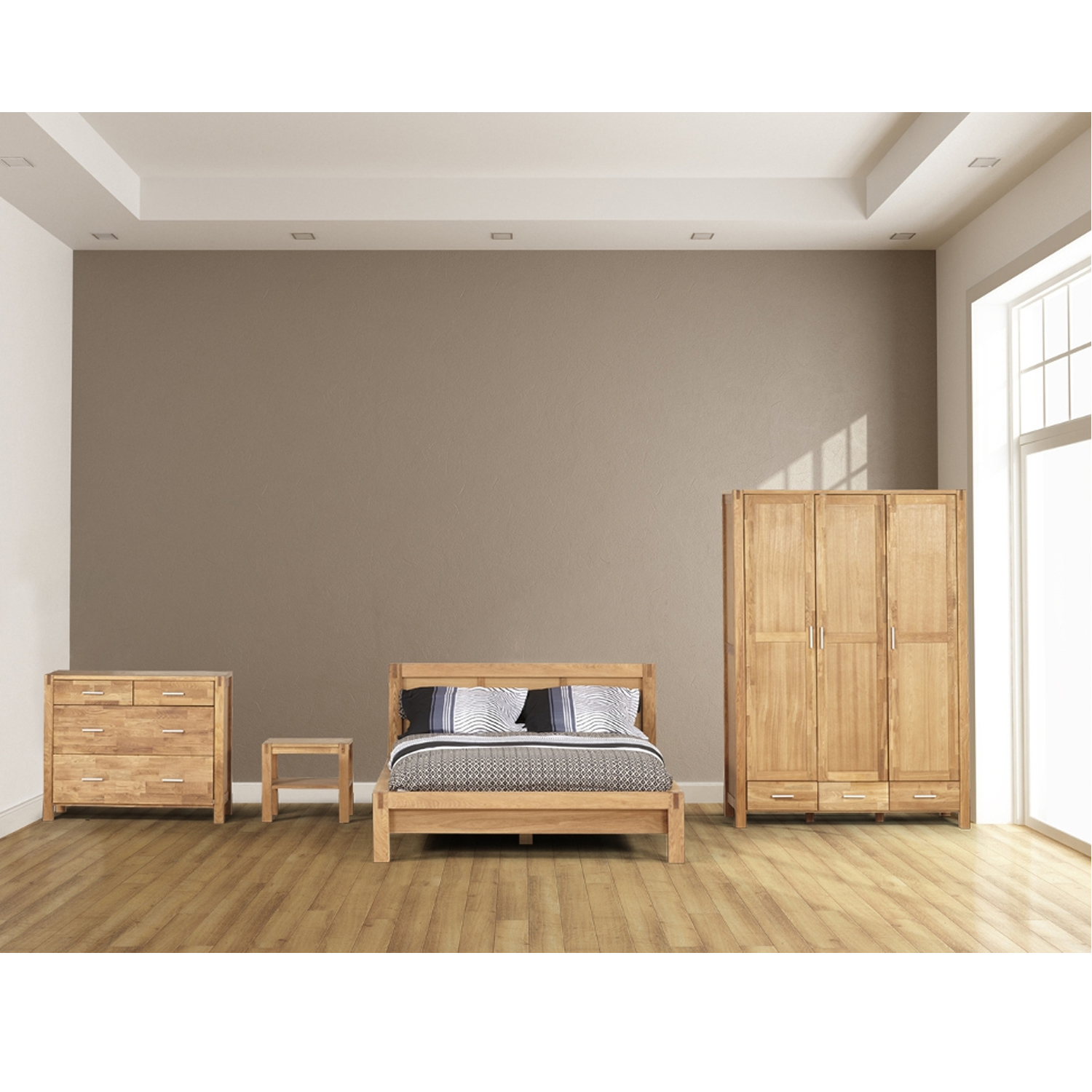 Riidekapp CHICAGO NEW 3-ukse ja 3-sahtliga, 130x57xH190cm, puit: tammespoon/MDF, värvus: naturaalne, viimistlus õlitatud