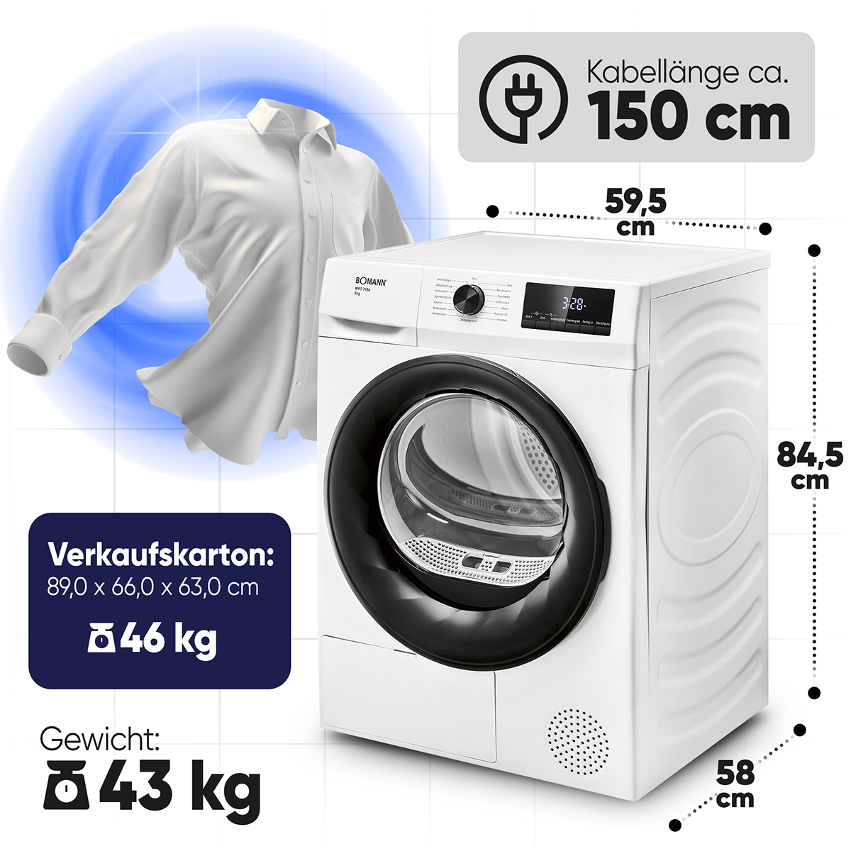 Pesukuivati Bomann WPT7154W, valge - Pilt 11