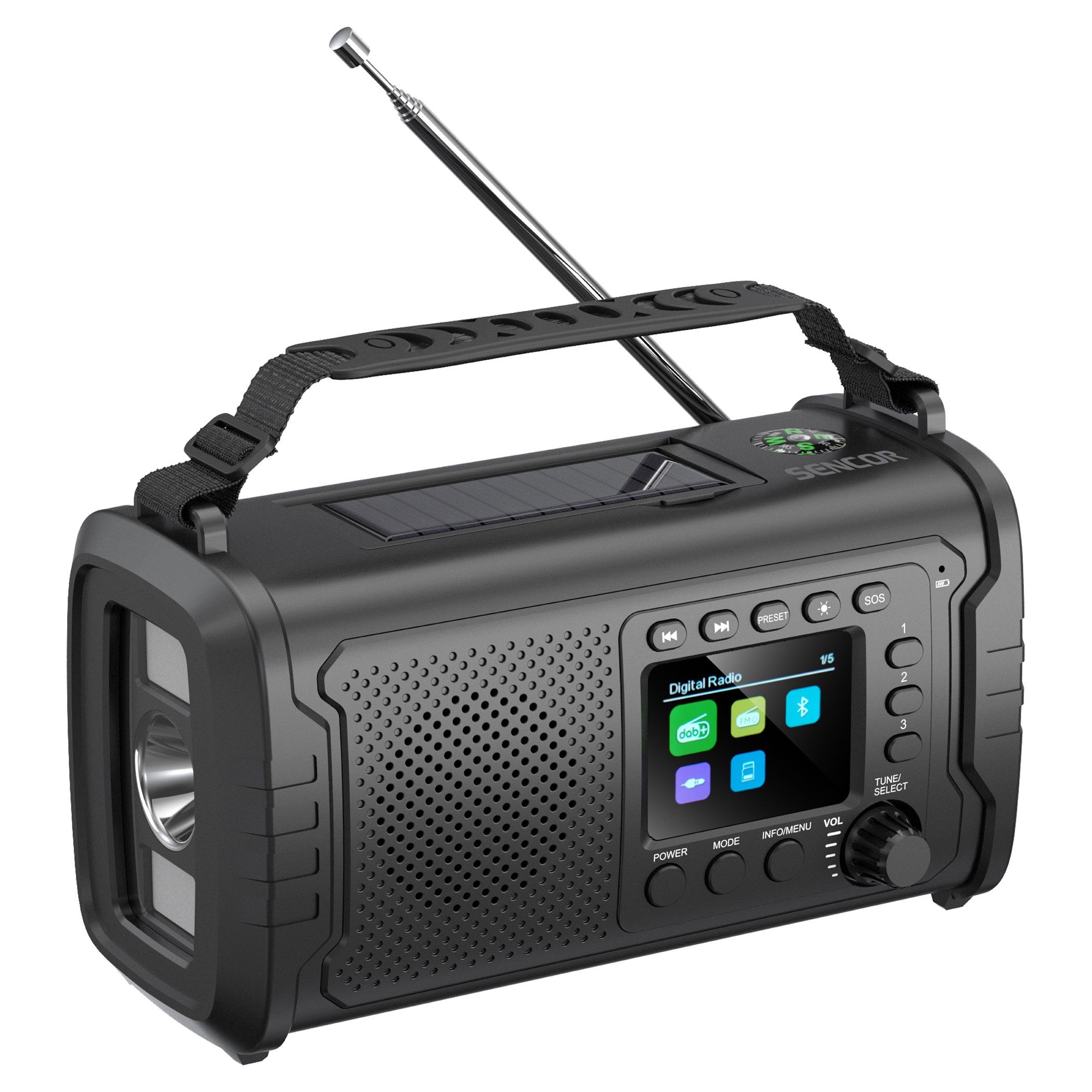 Päikesepatarei ja dünamoga raadio Sencor SRD1090SCLDB