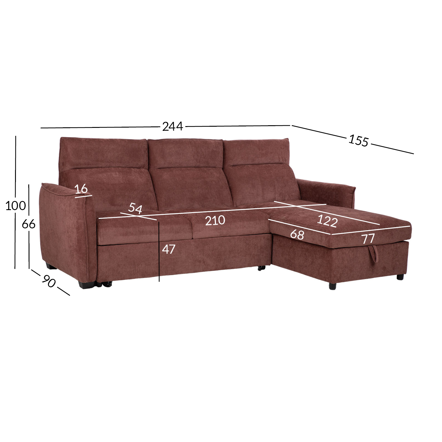 Nurgadiivanvoodi SCALA 244x155/88xH102cm, tumeroosa - Pilt 13