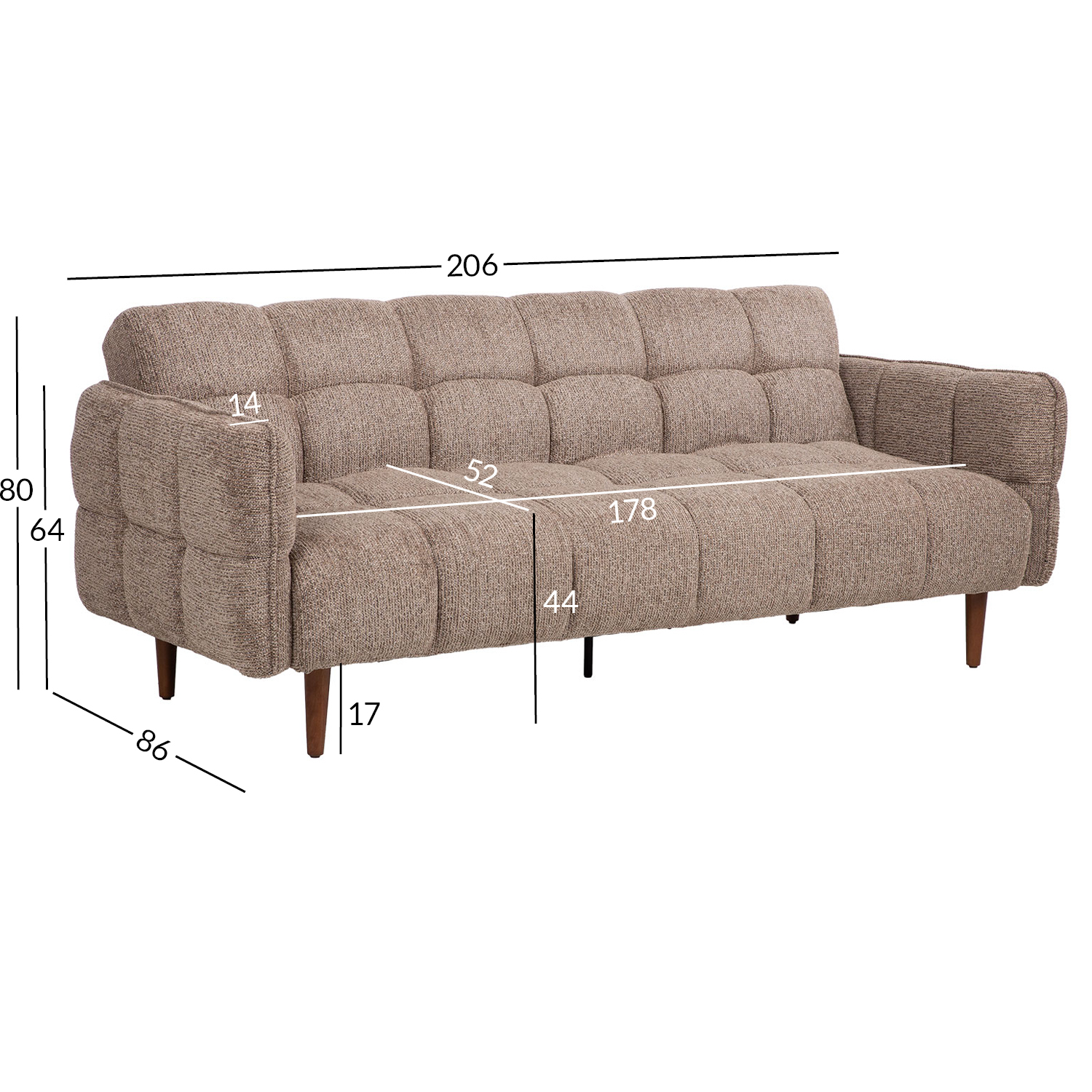 Diivanvoodi SERENA 3-kohaline 206x86xH80cm, beež - Pilt 11