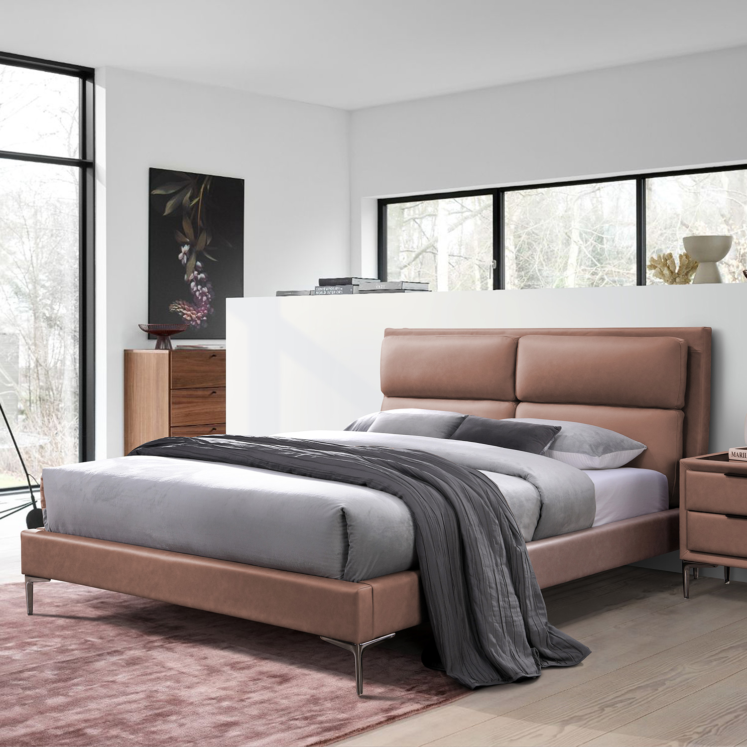 Voodi LENA madratsiga HARMONY DELUX 160x200cm, konjakipruun - Pilt 2